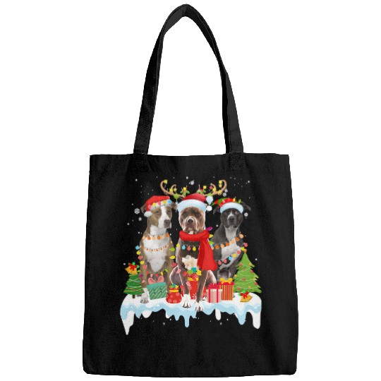 Bully Terrier Christmas Lights Santa Elf Reindeer 31 Pitbull Dog Bags