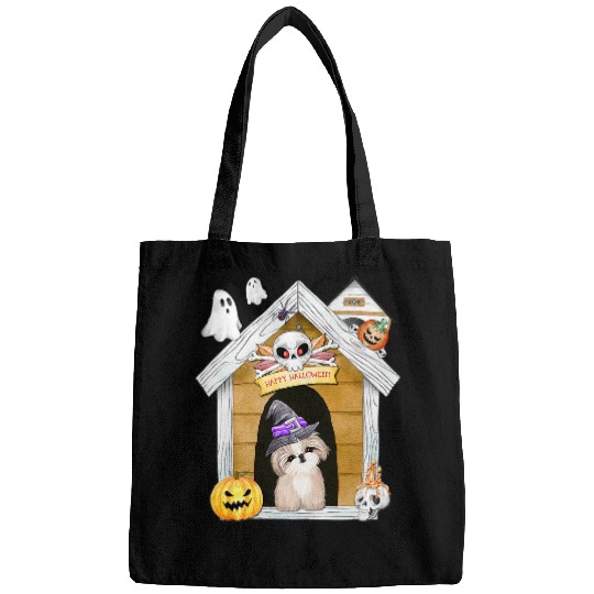 Halloween Shih Tzu Dog Witch Haunted House Bags