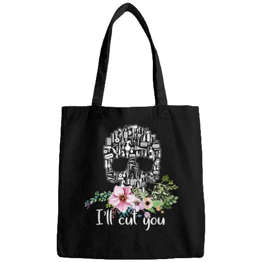 Skeletons Skulls Ill Cut You Sugar Skull Hairstylist Funny Halloween Costume Skull Bags