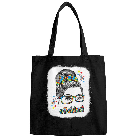 Autism Be Kind Autism Awareness Messy Bun Bleached Autism Puzzle Neurodiverse Bags
