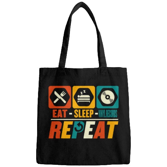 Eat Sleep Vinyl Records Repeat Funny Turntable vintages Music Bags