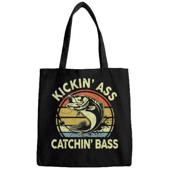 Fishing Mens Fishing Kicking asss Catching Bass Bass Fish Funny Dad Fisher Bags