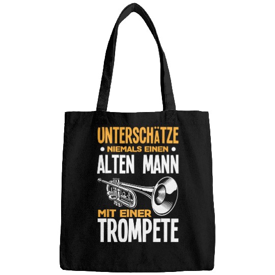 Trumpet Lover Mens Old Man with Trumpet Funny Trumpet Player Trumpeter Bags