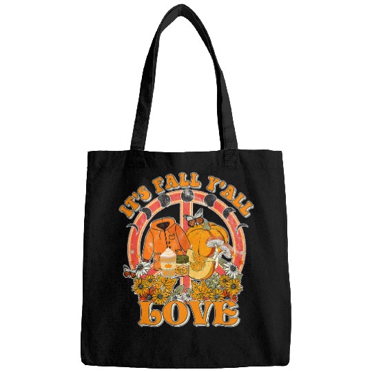 Its Fall Yall Retro love fall vibes autumn groovy Pumpkin216 Bags