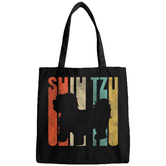 Shih Tzu Retro 1970s Dog Silhouette Cracked Distressed Bags