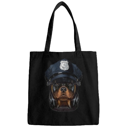 Dog Rottweiler wearing Police Officer Hat Bags