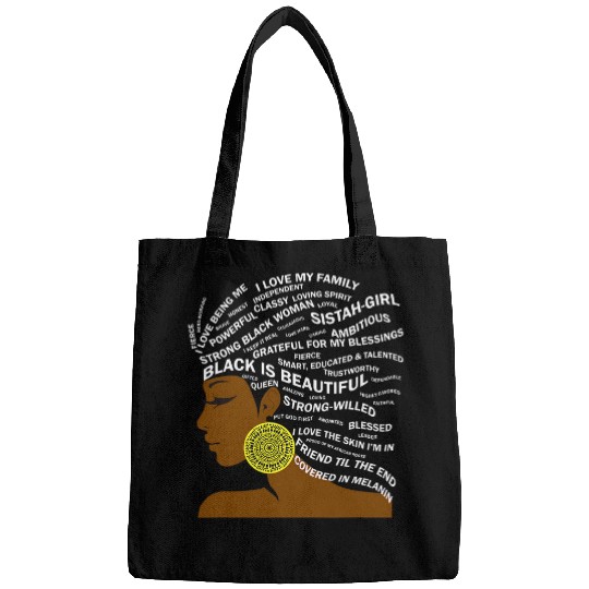Black is Beautiful Words in Natural Hair Afro Black Woman Bags