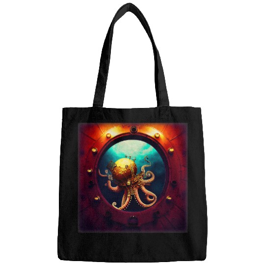 Octopuss Lover Arabesque Steampunk Pirate Riding Inside Octopuss Submarine Bags