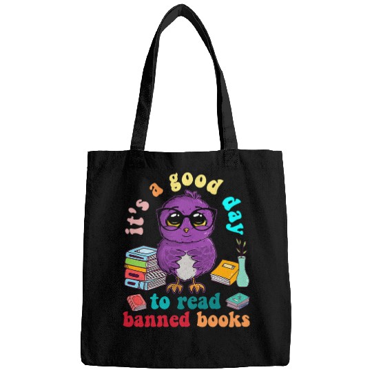 Reading Book Womens Its a good day to read banned books reading owl with glasses Reader Bags