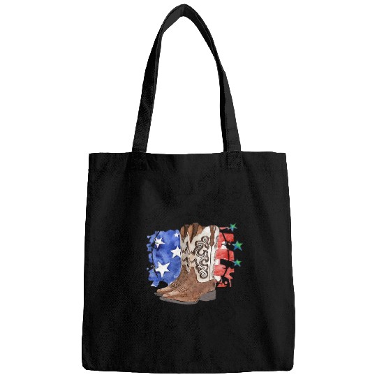 Retro US Flag Cowboy Boots Blame It All On My Roots Western Bags