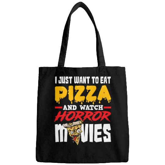 Skeletons Skulls I Just Want To Eat Pizza And Watch Horror Movies Halloween 3 Skull Bags