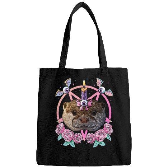 Otters Pastel Goth Otter Pagan Creepy Menhera Otter Bags