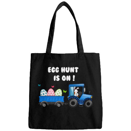 Tractor driving Egg Hunt Is On Tee Tractor Easter Toddler kids Men Women Bags