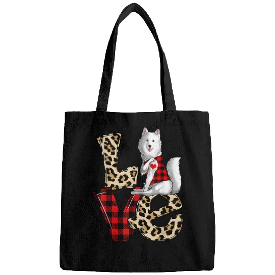 Dog Samoyed Love Leopard Plaid Happy Valentines Day Dog Lover Bags
