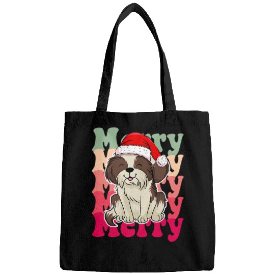 Funny Shih Tzu Dog Christmas Santa Hat Matching Family Bags