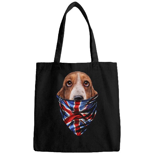 Dog Basset Hound Patriotic Basset Hound Dog in Union Jack Bandana Bags