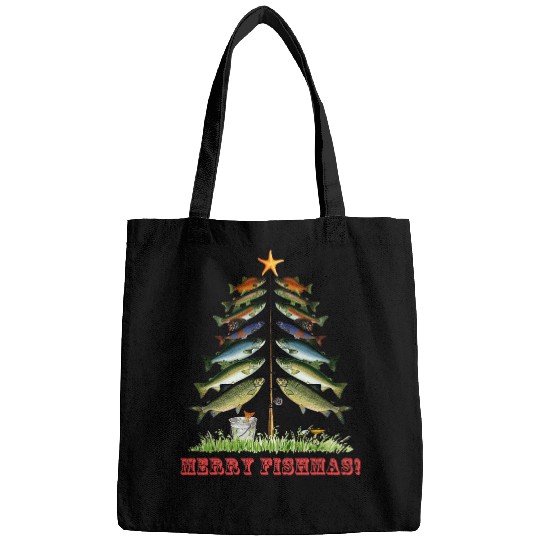 Fishing Merry Fishmas Christmas Tree Funny Fishing xmass Pajama Fisher Bags