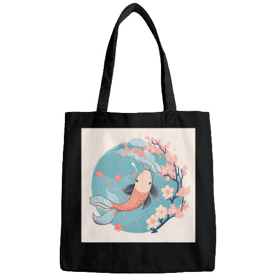 Swimming Pool Cute Kawaii Koi fish swimming in pond with cherry blossom Bags