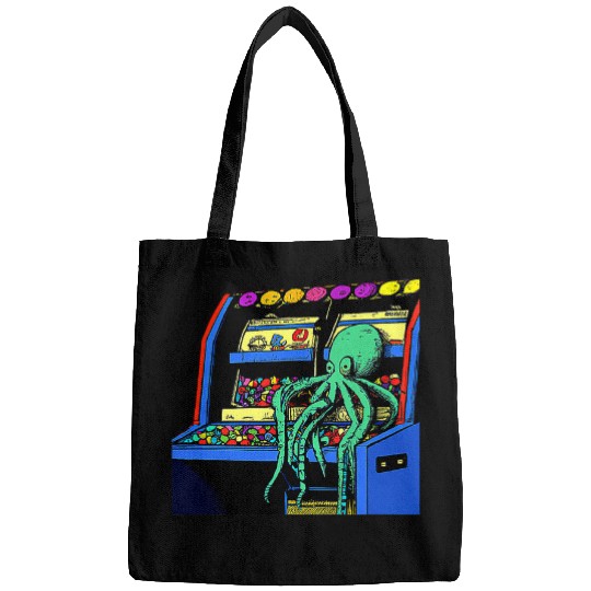 Octopuss Lover sitting on video game Vending Machine gatcha arcade Bags