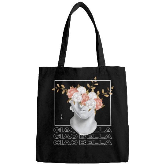 Cute Italian White Sculpture and Italy Quote Ciao Bella Bags