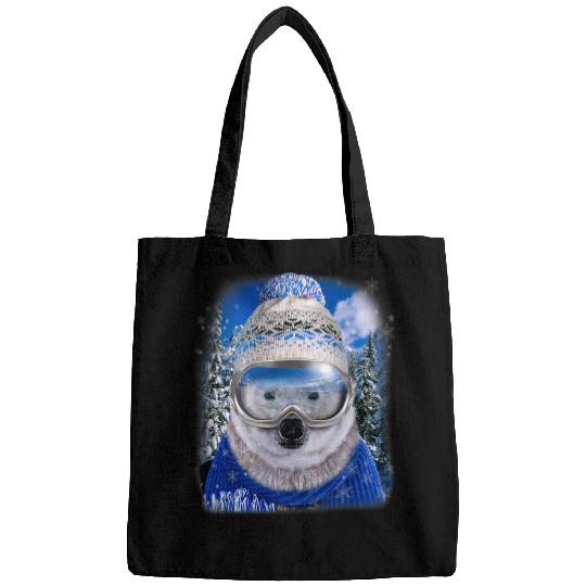 Funny Bear Polar Bear in Winter Skis Snowboarding Sport Wear Cute Bears Bags