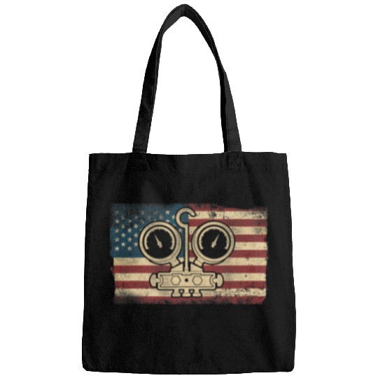 HVAC Technician Tech Air Con Gauge American Flag Vintage Bags