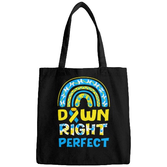 Down Right Perfect Blue Yellow Rainbow Syndromes Awareness Bags