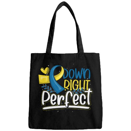 Down Right Perfect Blue Yellow Ribbon Funny Down Syndromes Bags
