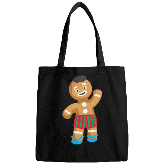 Swimming Pool Christmas in the summer party gingerbread man in swimming trunks Bags