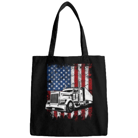 Mens Trucker American Flag Truck Driver Semi Truck ON BACK Bags