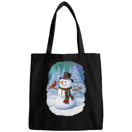 Christmas Snowman Cardinal Bird Chickadees Winter Snow Scene Bags