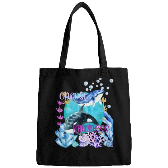 Whales Blue Whale Orca Lover Choose Kindness Watercolor Underwater Bags