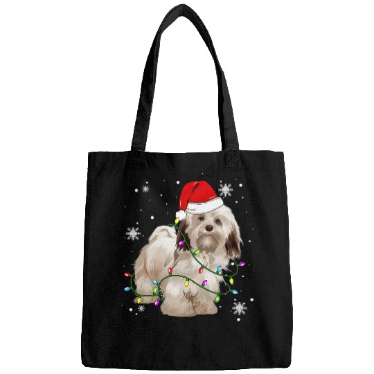 Dog Havanese Christmas Light Christmas Dog Santa hat Lover Bags