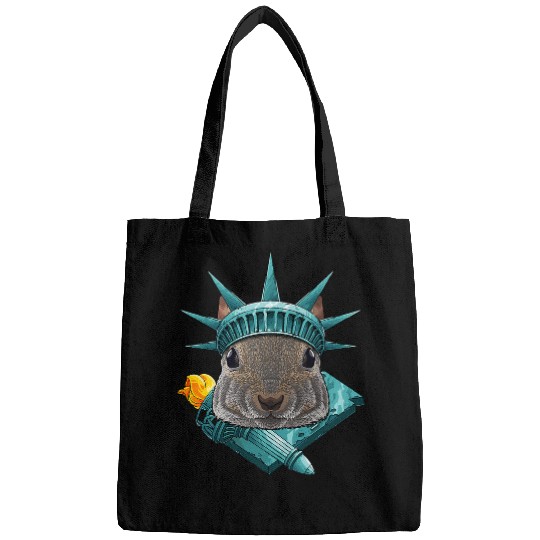 Squirrel Lover Statue Of Liberty Squirrel 4th Of July Animal USA America Bags