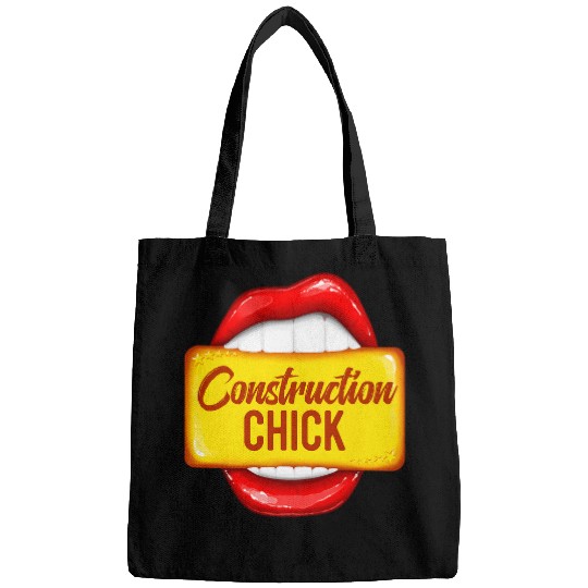 Construction Chick Pop Art Big Red Lips Bite Women Builder Bags