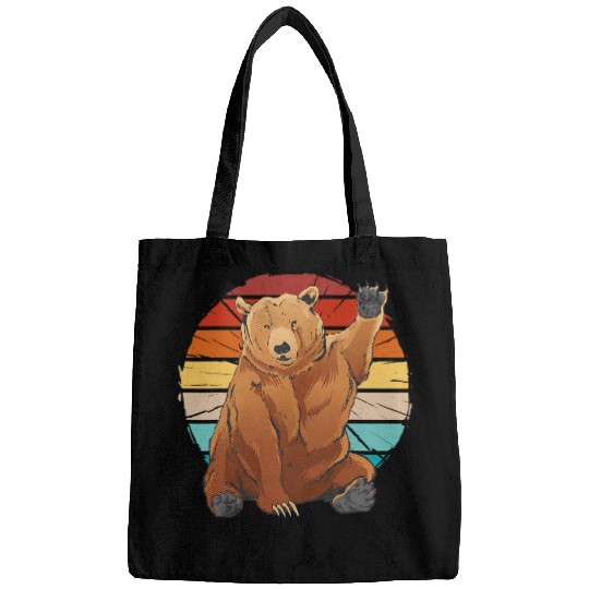 Funny Bear vintages friendly grizzly bear waving its hand bear greeting Cute Bears Bags