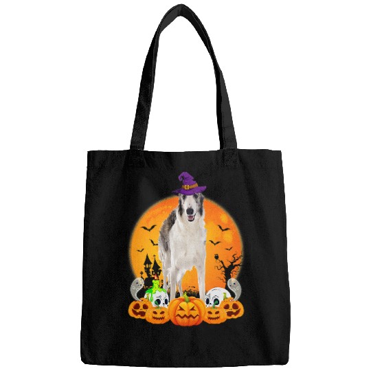 Skeletons Skulls Scary Pumpkin Skull Witch Borzoi Dog Halloween 86 Skull Bags