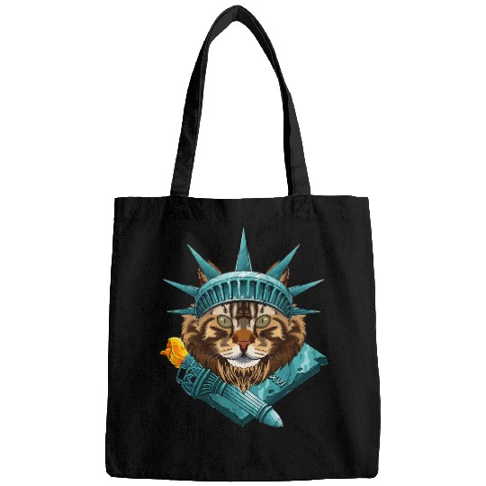Statue Of Liberty Maine Coon 4th Of July Dog USA America Bags