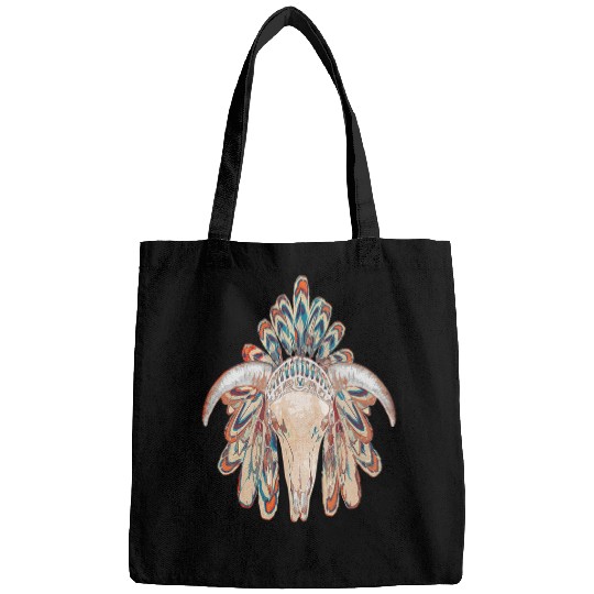 Skeletons Skulls vintages retro Buffalo Skull in Indian head dress Skull Bags