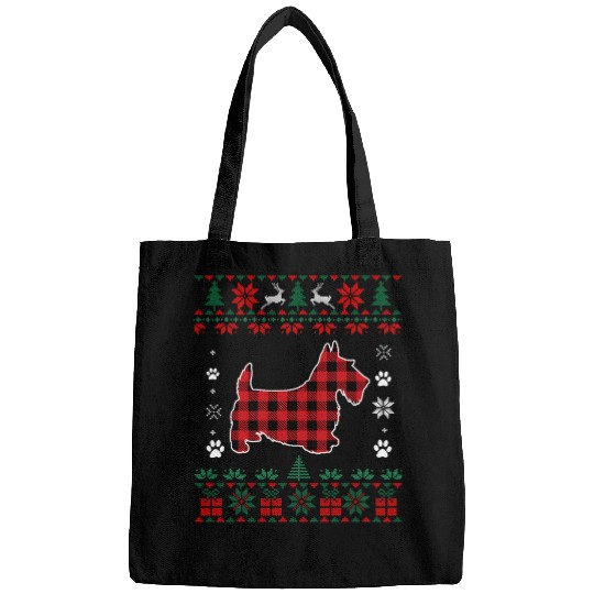 Scottie Dog Lover Pajama Red Plaid Ugly Christmas Sweater Bags