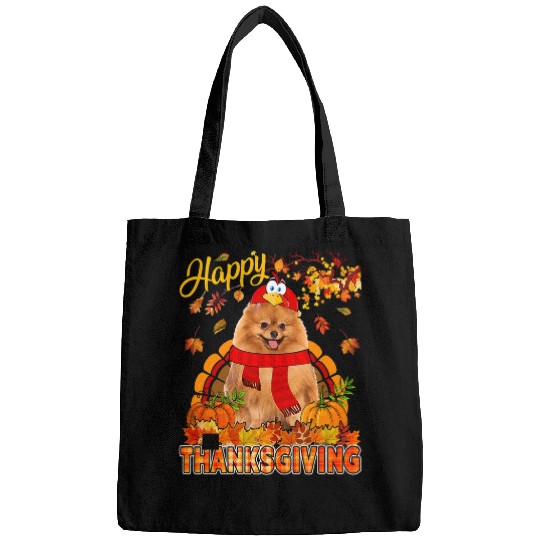 Dog Pomeranian Thanksgiving Pomeranian Wearing Turkey Costume Fall Leaves Bags