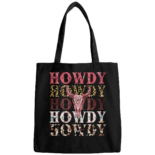 Skeletons Skulls Retro Leopard Boho Bull Skull Howdy Western Country Rodeo Skull Bags