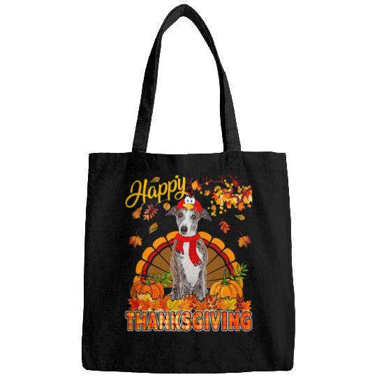 Thanksgiving Whippet Wearing Turkey Costume Fall Leaves Bags