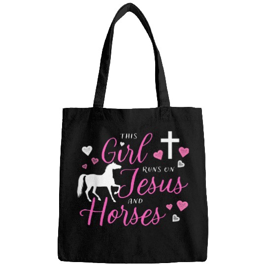 Christian This Girl Runs On Jesus And Horses Horse Riding Equestrian 21 Christ Bags