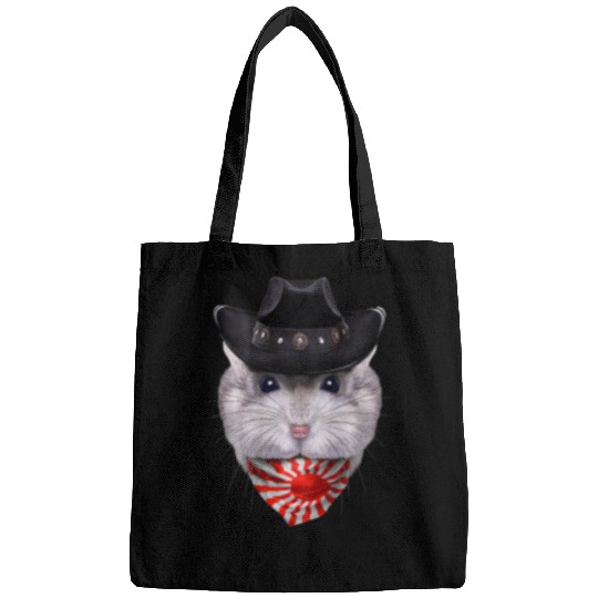 Grey Dwarf Hamster in Cowboy Hat and Flag of Japan Bandana Bags
