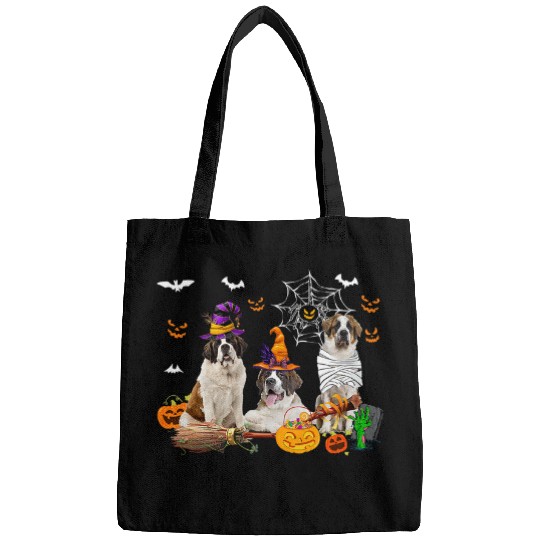 Three St Bernard Dogs Witch Halloween Mummy Scary Pumpkins 2 Bags