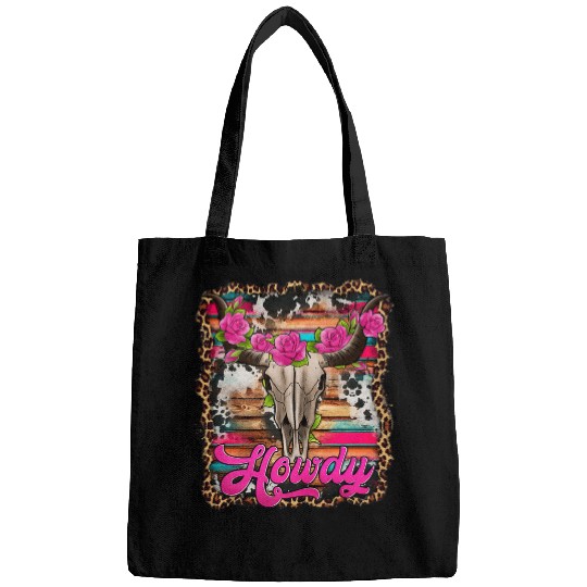 Skeletons Skulls Leopard Roses Boho Bull Skull Howdy Western Valentines Skull Bags