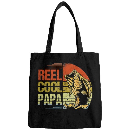 Fishing Mens Reel Cool Papa vintages Fathers Day Fishing Funny Dad Fish Fisher Bags