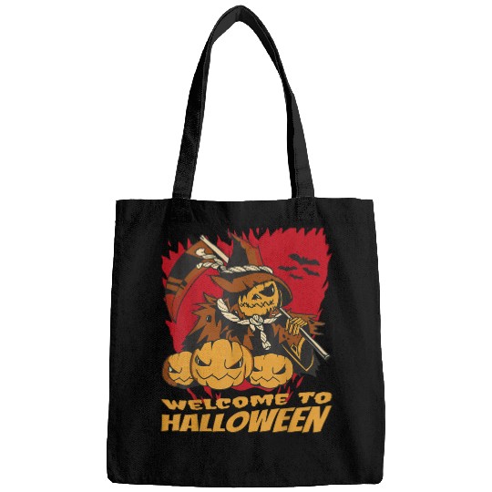 welcome to halloween, scarecrow with pumpkins and scythe37 Bags