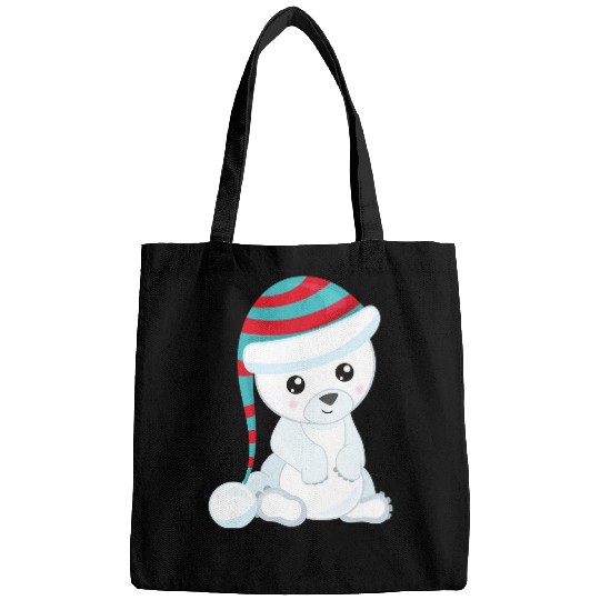 Funny Bear Cute Polar Bear White Bear Bear With Hat Cute Bears Bags